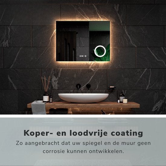 Mirlux Badezimmerspiegel mit LED-Beleuchtung & Heizung - Rechteckiger Wandspiegel - Anti-Kondensations-Duschspiegel - 120x80CM