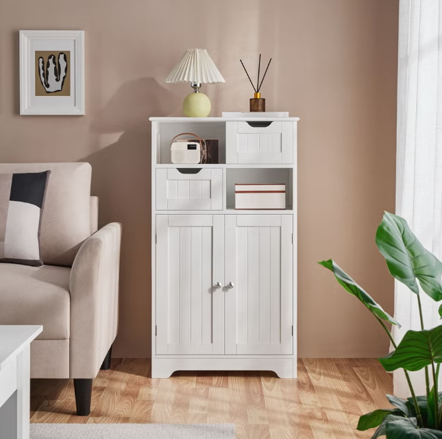 Yaheetech Badezimmerschrank mit verstellbarem Einlegeboden – Weiß – 60 x 30 x 104,5 cm
