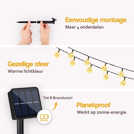 Happy Goods Solar Gartenleuchte 50 LED 5 m beleuchtet + 2 m Kabel