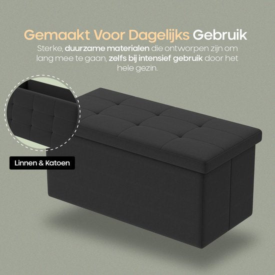 O'DADDY® Aufbewahrungsbox - Bank mit Aufbewahrung - Aufbewahrungsbank - Aufbewahrungsbox - Hocker - Aufbewahrungsbox mit Deckel - Leinen & Baumwolle - 76 x 38 x 38 cm - Schwarz