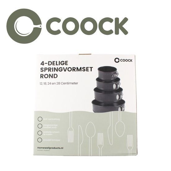 COOCK 4-tlg. rundes Springform-Set - Backform rund - Kuchenform - Backform mit Antihaftbeschichtung - Größen 12 bis 28cm - inkl. Teigschaber