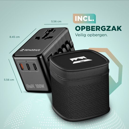 Remodius® World Plug PRO - 220+ Länder - Universeller Reisestecker mit PD100W Ultra USB C Schnellladung für Laptops, Telefone, Tablets, und mehr - 3x USB-C - 1x USB-A