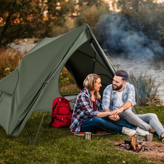 Coast Feldbett mit Zelt für 2 Personen - Campingbett 204 x 126 x 46 cm - Aufstellzelt 204 x 128 x 105 cm - Wasserdichte Oxford Regenhülle - 2 Netztüren & Fenster - Aufbewahrungstasche mit Rollen - Grün
