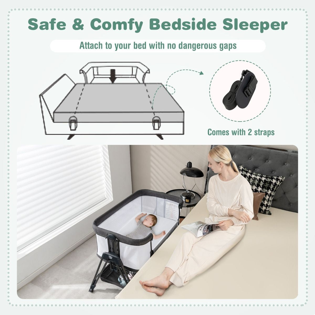 Babybett Tragbares Klappbett Verstellbares Bett mit Stauraum