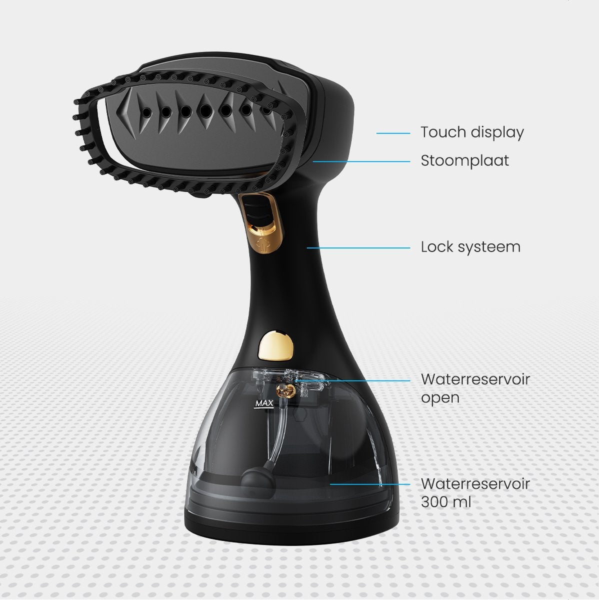 Auronic - Handdampfreiniger - für Kleidung und Möbel - entfernt 99% der Bakterien - 300ml - Schwarz