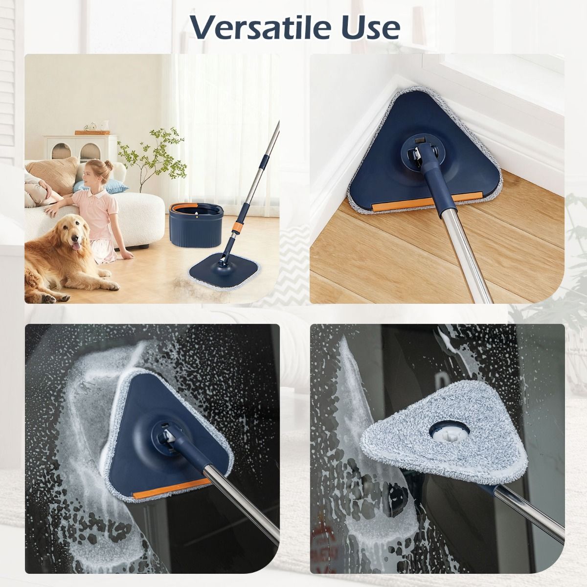 Coast Spinmopp und Eimerset – trennt sauberes und schmutziges Wasser – um 360° drehbarer Moppkopf – dunkelblau