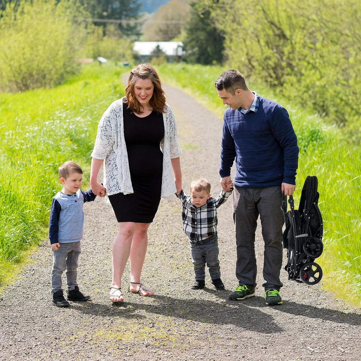 Coast Tandem-Kinderwagen für zwei Kinder – zusammenklappbar mit verstellbarer Rückenlehne – schwarz – Metall