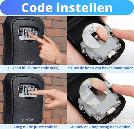 Schlüsseltresor - Schlüsseltresor mit Code für draußen - Schlüsselschrank mit Wandhalterung - Earkings Schlüsseltresor mit Zahlenschloss schwarz