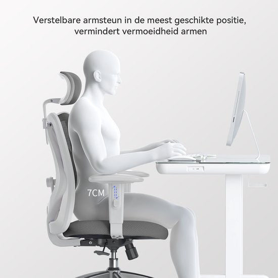 SIHOO M18 Ergonomischer Bürostuhl – Atmungsaktives Mesh-Design – Verstellbare Kopf- und Lendenstütze – Grau