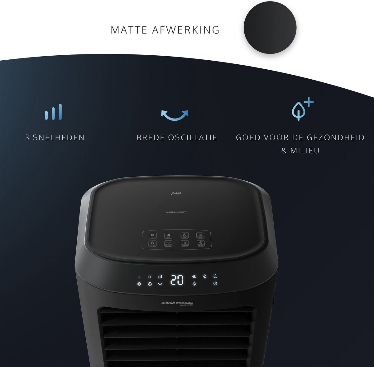 JAP Appliances - 4in1 Klimagerät - mit Wasser - Fernbedienung und Timer - Oszillierender Luftbefeuchter - Schwarz