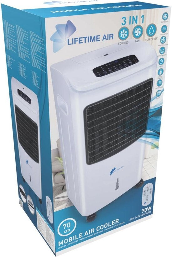 Lifetime Air Air Cooler 8L - Luftkühler mit Fernbedienung - Luftumwälzung 463m³/h - leicht zu bewegen - 3 Geschwindigkeiten - 65dB - digitale LED-Anzeige - weiß