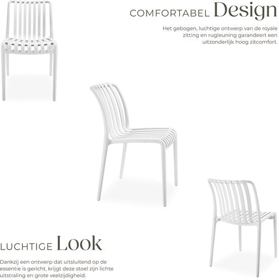 tectake® 4er Set Gartenstühle Alcudia - Creme - Kunststoffstühle - Stapelbar - Stühle für Garten, Terrasse oder Balkon - Wetterfest und UV-beständig - Belastbarkeit 120kg pro Gartenstuhl