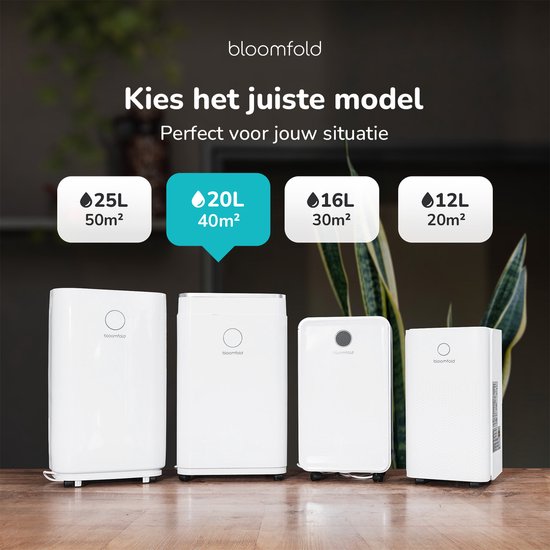 Bloomfold Luftentfeuchter - 20L pro Tag - inkl. Wasch-Trocken-Funktion - Für Wohnzimmer, Schlafzimmer, Keller & Badezimmer - Luftentfeuchter - Weiß