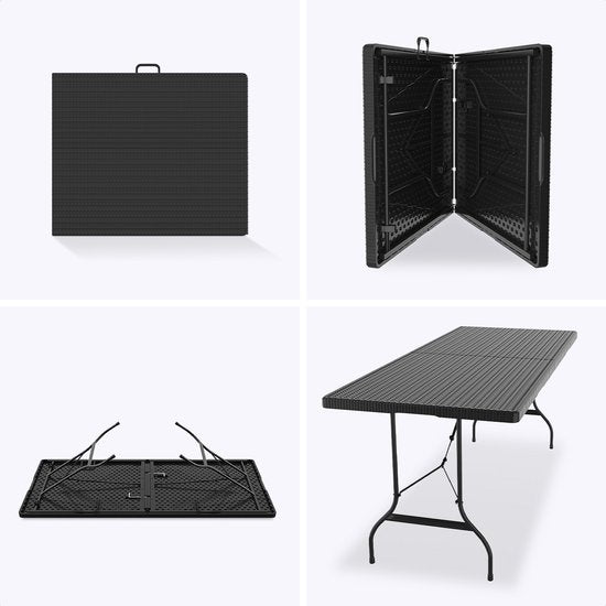 LifeGoods Zusammenklappbarer Tisch - 180 cm - Campingtisch - 6 bis 8 Personen - Klapptisch - Schwarz