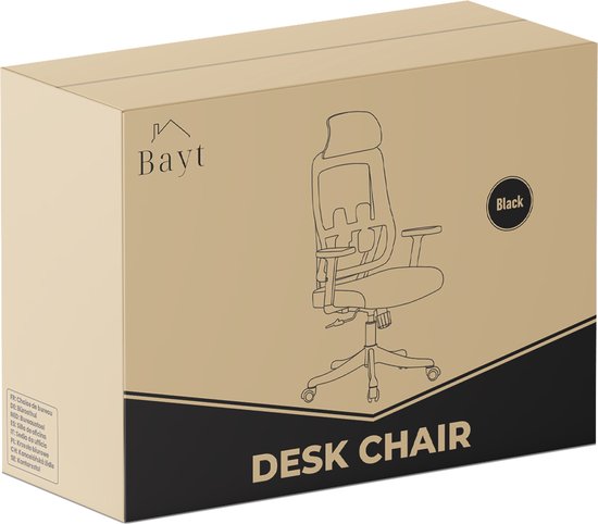 Bayt Ergonomischer Bürostuhl - Bürostuhl - Bürostuhl Erwachsene - Bürostuhl - Verstellbar - Kopfstütze - Schwarz