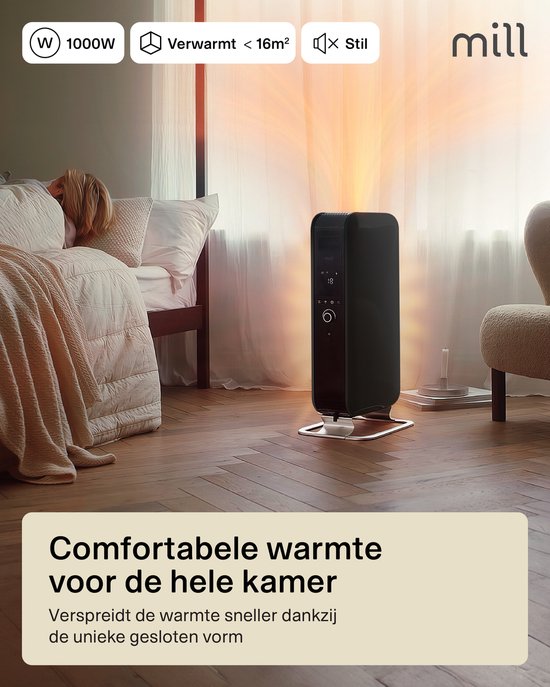 Mill AB-H1000DN BLACK – Design-Ölradiator – 1000 Watt – trocknet die Luft nicht aus – leise – schwarz – 5 Jahre Garantie