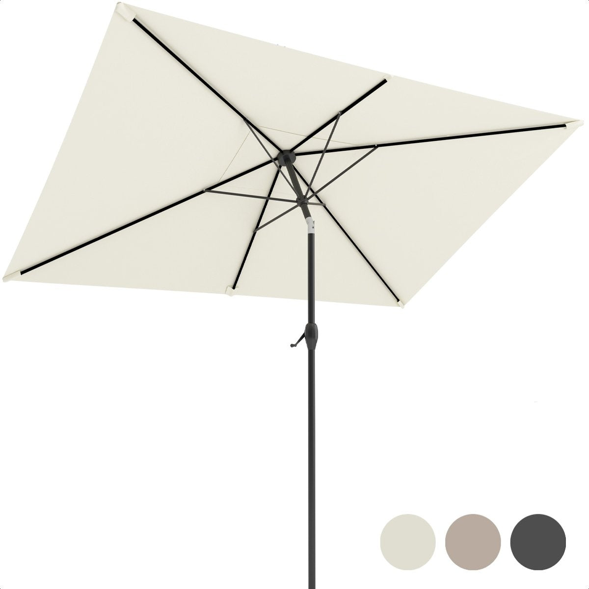 LifeGoods Sonnenschirm - 270x180cm - 30° neigbar - wasserdicht - mit Bezug - Creme