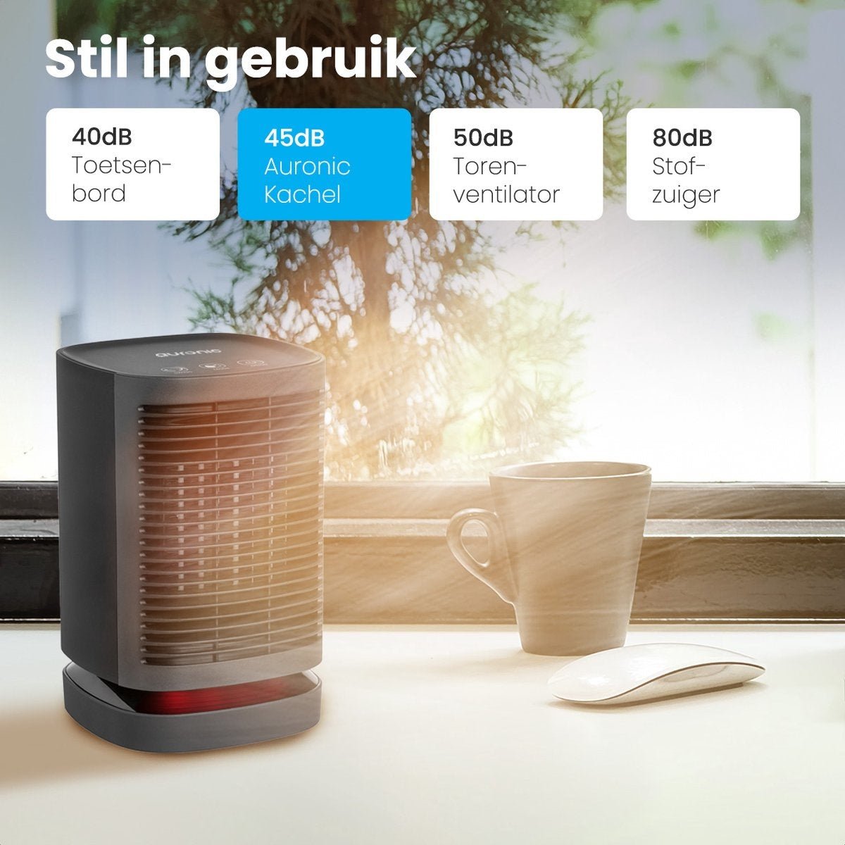 Auronic Elektrische Heizung - Heizlüfter - 3 Stufen - 950W - LED-Anzeige - Rotierend - Schwarz