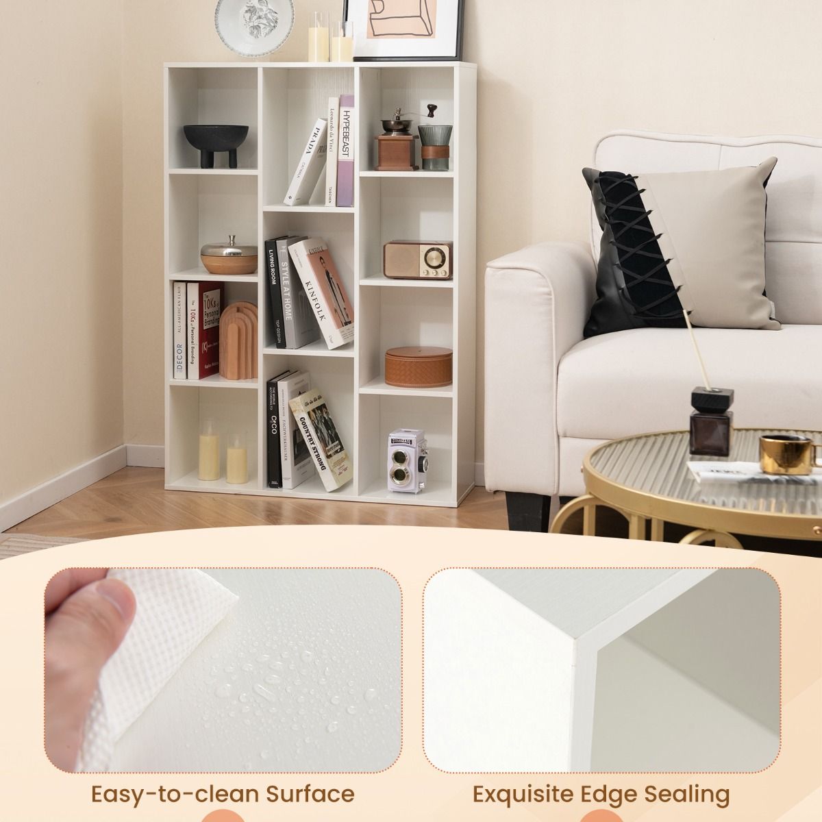 Coast Bücherregal 11 Fächer Weiß 74x24x106 cm - Modernes geometrisches Raumregal mit Kippschutz