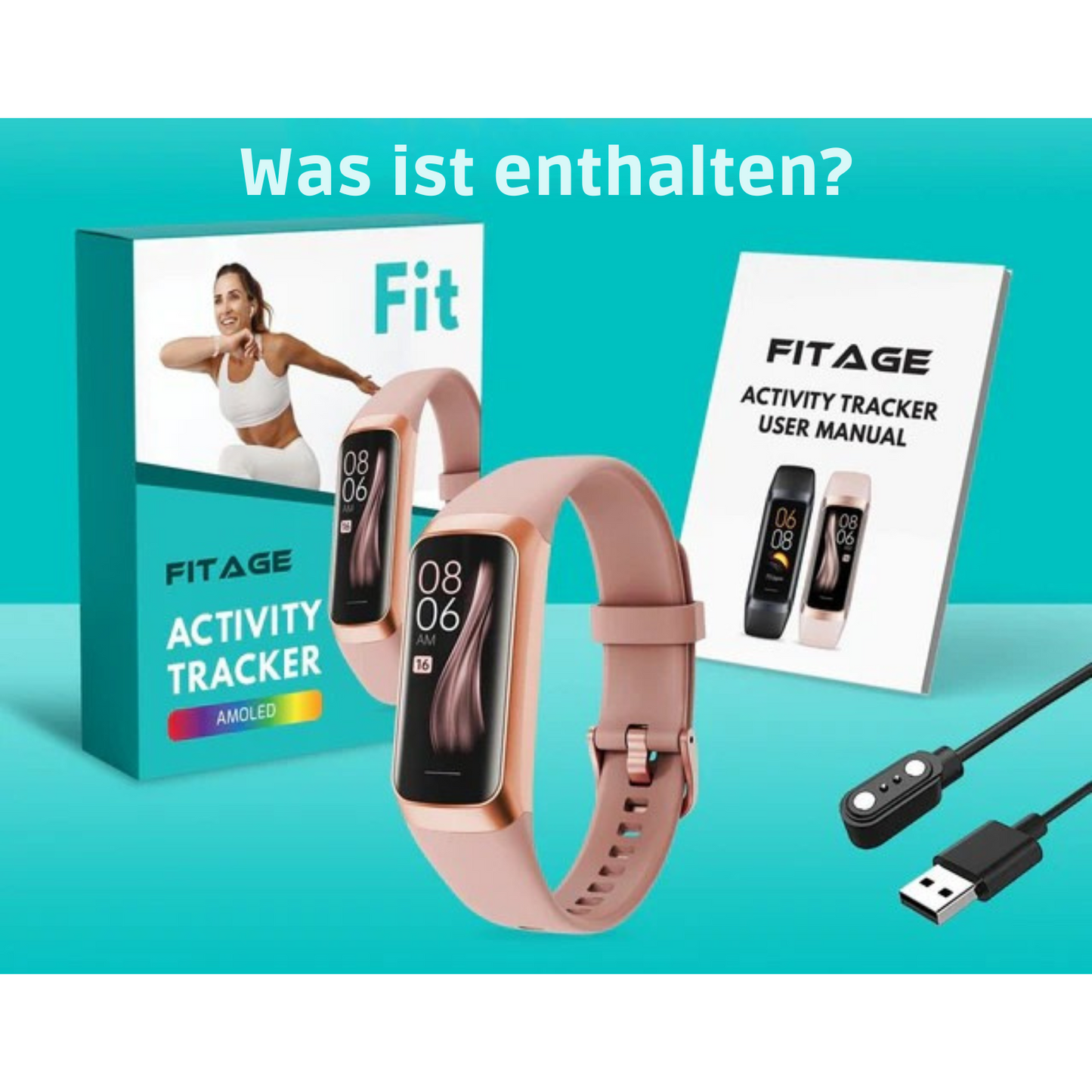 FITAGE - Smartwatch - Aktivitätstracker & Schrittzähler – IP67 wasserdicht – 14 Tage Batterielaufzeit - Pink