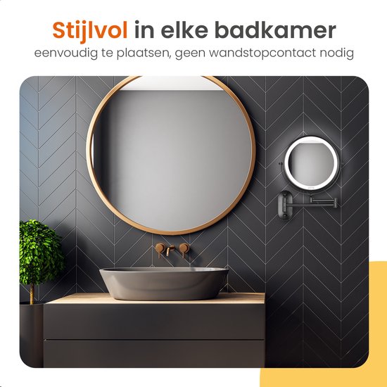 Goliving Make-up-Spiegel mit Beleuchtung - Ø25 cm - 10-fache Vergrößerung - Dimmbarer Make-up-Spiegel - Rasierspiegel - LED-Beleuchtung - USB-C wiederaufladbar - Doppelseitig - 27 x 27 cm - Schwarz