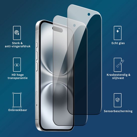 Podec 2er-Set Sichtschutz-Displayschutzfolie für iPhone 16 Pro / 17 Pro – Gehärtetes Schutzglas – Transparent und kratzfest – Displayschutz aus gehärtetem Glas