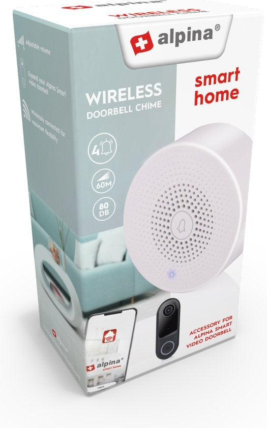 alpina Gong - Glockenspiel - für Video-Türklingel 26468 von alpina smart home - kabellos - 60 Meter Reichweite - einstellbare Lautstärke - 4 Töne