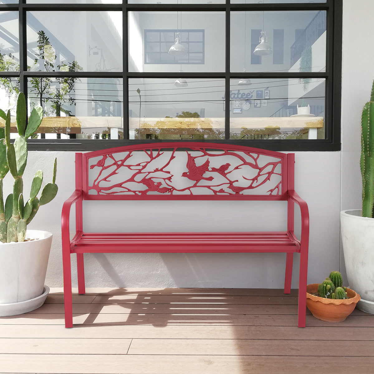 Coast Garden Bench 3-sitzige Parkbank aus Eisen mit Rückenlehnen rot 123 x 60 x 88 cm