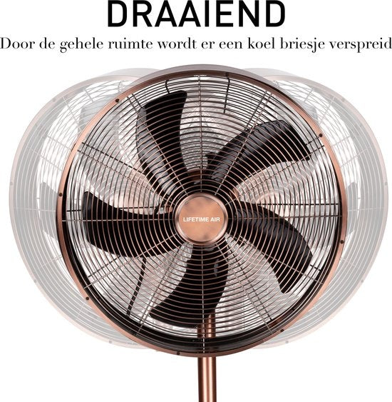 Lifetime Air Stativventilator - 230V - Höhe 85-125 CM - 3 Geschwindigkeiten - Oszillationsfunktion - Neigbar - Kupfer