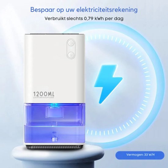 Elektrischer Luftentfeuchter, tragbarer, leiser Luftentfeuchter, entfernt automatisch Feuchtigkeit für Büro, Schlafzimmer, Badezimmer, Schrank, Wohnwagen – mit farbigem Nachtlicht, weiß