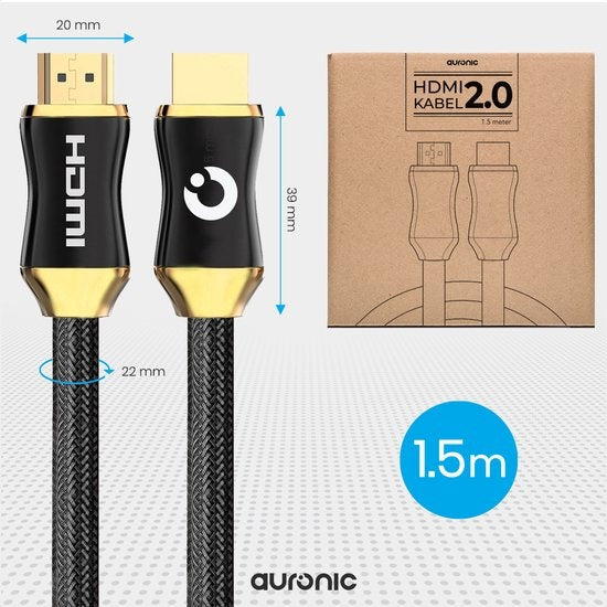 Auronic HDMI 2.0 Kabel - 1.5M - 18Gbps - Hohe Geschwindigkeit und Auflösung - 4K (60 Hz) - Schwarz