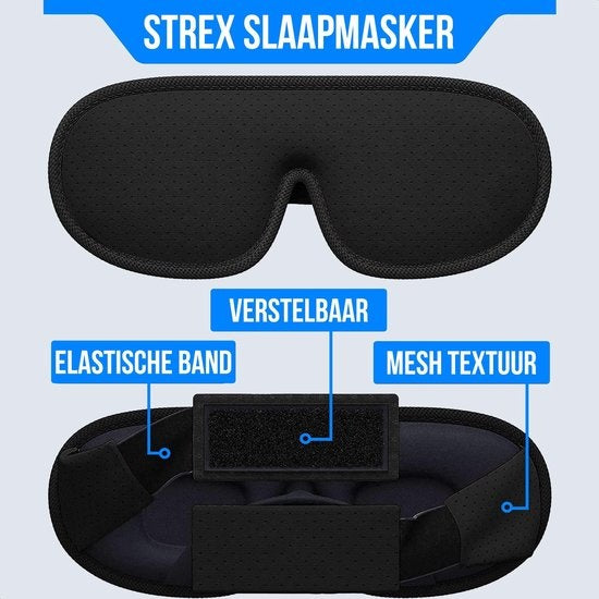 Strex Luxus Schlafmaske - 3D Ergonomisch - 100% Verdunkelung - Memory Schaumstoff - Schlafmaske - Augenmaske