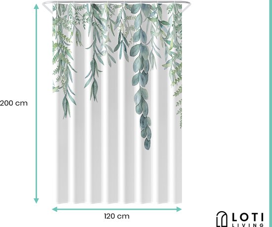Loti Living Duschvorhang Anti-Schimmel - Hängende Pflanze - Inklusive Ringe - Wasserdicht - Polyester - Duschvorhang 120x200 cm