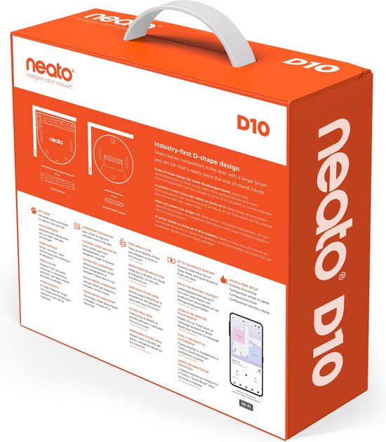 Neato® D10 Intelligenter Staubsaugerroboter - Echter HEPA-Filter und Laser Mapping Navigation - Steuerung über App - 300 Minuten Laufzeit mit automatischer Aufladung und Wiederaufnahme - Silbergrau