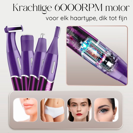4-in-1 Bikini-Trimmer - Sansbeauté® - Gesicht - Achseln - Beine - Bikinizone - Augenbrauentrimmer - Gesichtshaarentfernung Damen - Intimbereich - Ladyshaves Bikini - Epilierer elektrisch