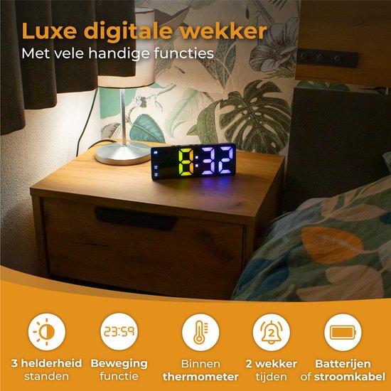 Nuvance - Digitaler Wecker - Digitaluhr - Wecker für Kinder & Erwachsene - Reisewecker - Schlafzimmer - Led-Wecker digital - Wecker - Farbe schwarz