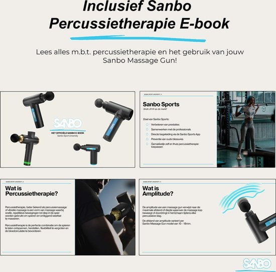 Sanbo Massage Gun Mini - Sport- und Entspannungsmassagegerät - Leistungsstark - Kabellos - Inklusive Koffer - Mit 5 Aufsätzen - Schwarz/Blau - Massage Gun Professional
