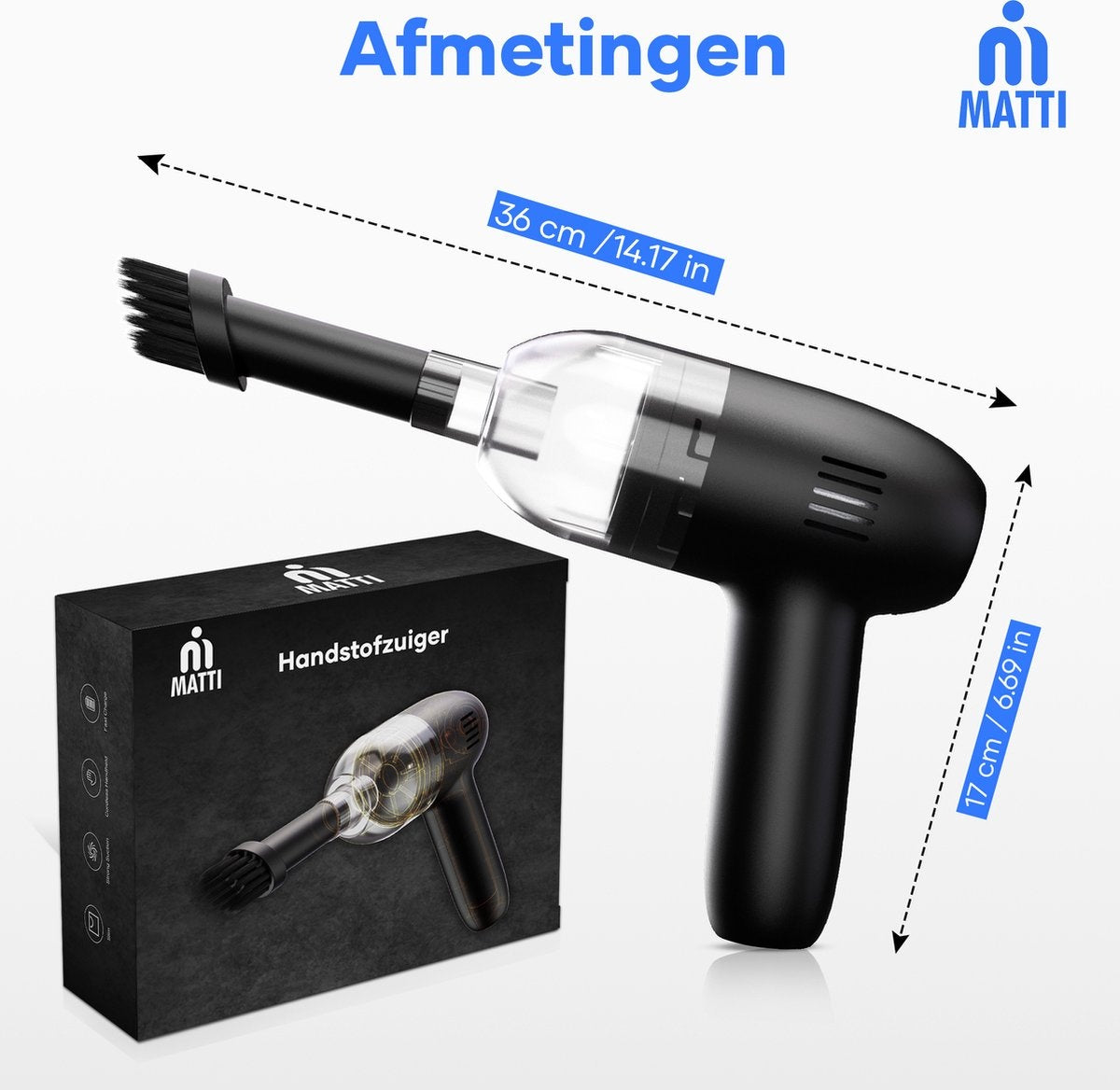 MATTI® - Handstaubsauger - Mini-Handstaubsauger - Kabellos - Mini-Staubsauger - Schwarz