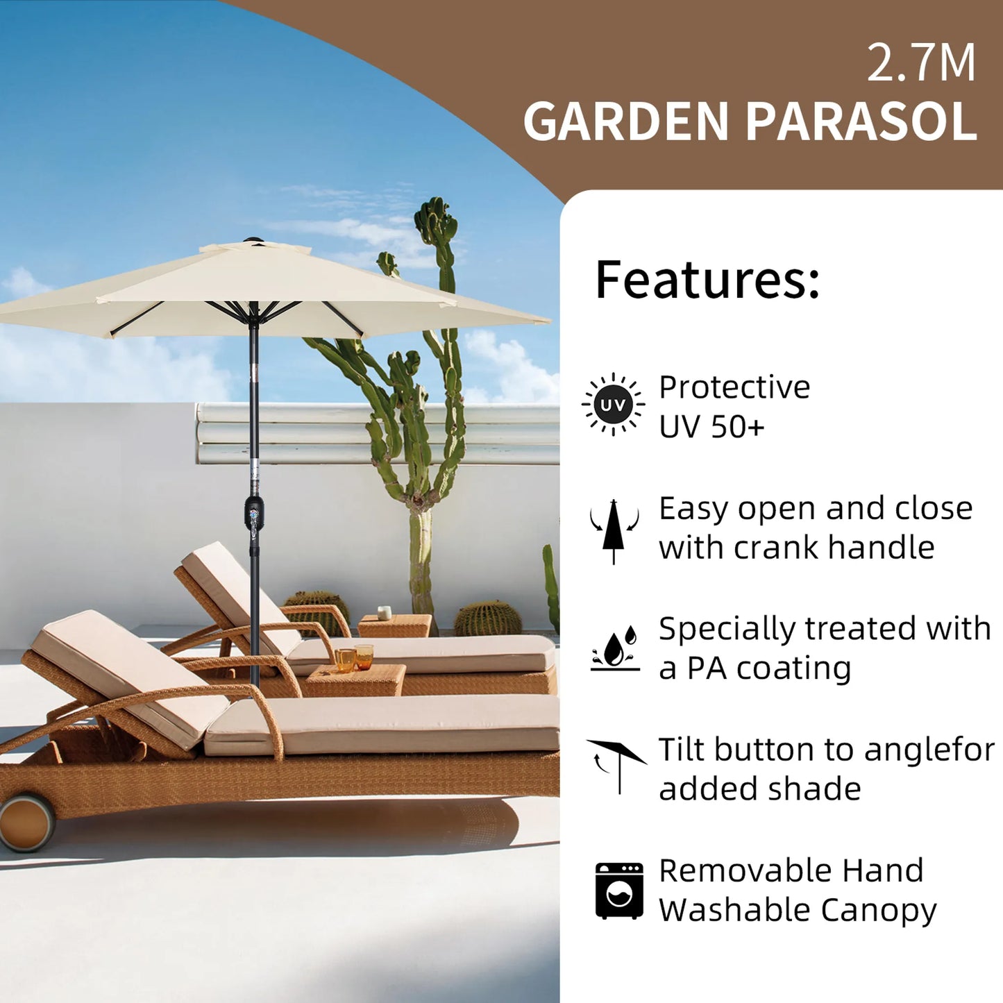 Angel Living Sonnenschirm - Ø270 cm - Kippbar - Creme