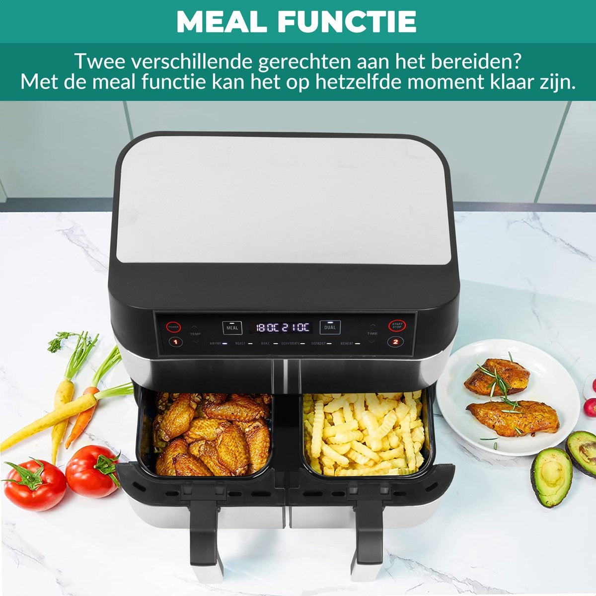 Niceey Double Airfryer XXL - 8L - 2460W - Silber