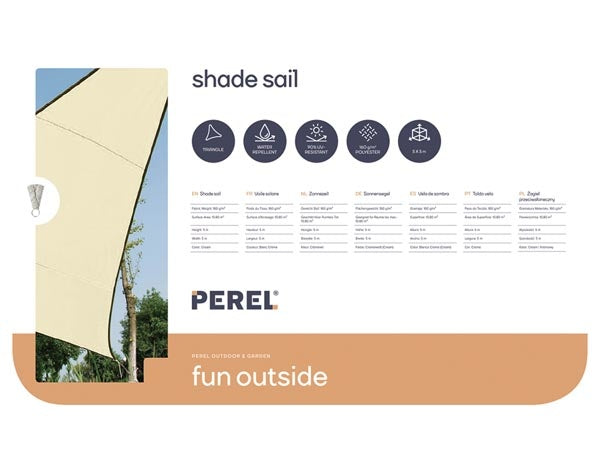 Perel Sonnensegel - Dreieck - 5 X 5 X 5 M - Farbe: Creme