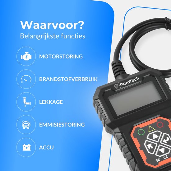 PuroTech OBD2 Scanner - OBD - Diagnoserechner - Fehlerbeseitigung - Auslesegeräte - Autozubehör - Autoauslese - Diagnosegeräte für Autos - Motorschaden - Niederländisches Handbuch