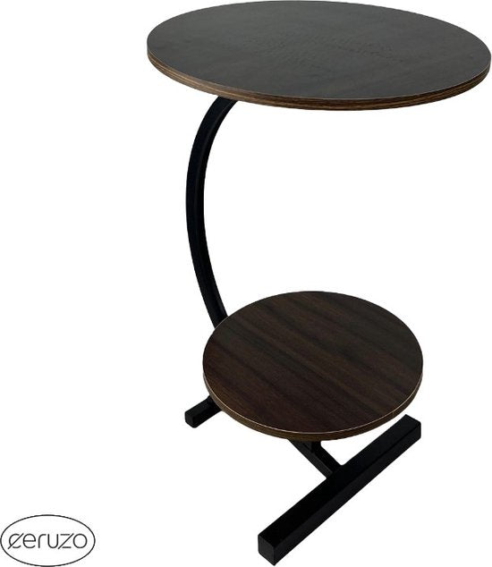 Ceruzo Beistelltisch - Doppelte Tischplatte rund 30 und 40 cm - Couchtisch - Bank Tisch - Atmosphärischer Tisch - Braun
