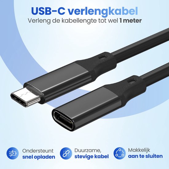 Garpex® USB-C-Verlängerungskabel - USB-C-Kabel - USB-C-zu-USB-C-Kabel - USB 3.1 Typ-C-Verlängerungskabel - 1 Meter