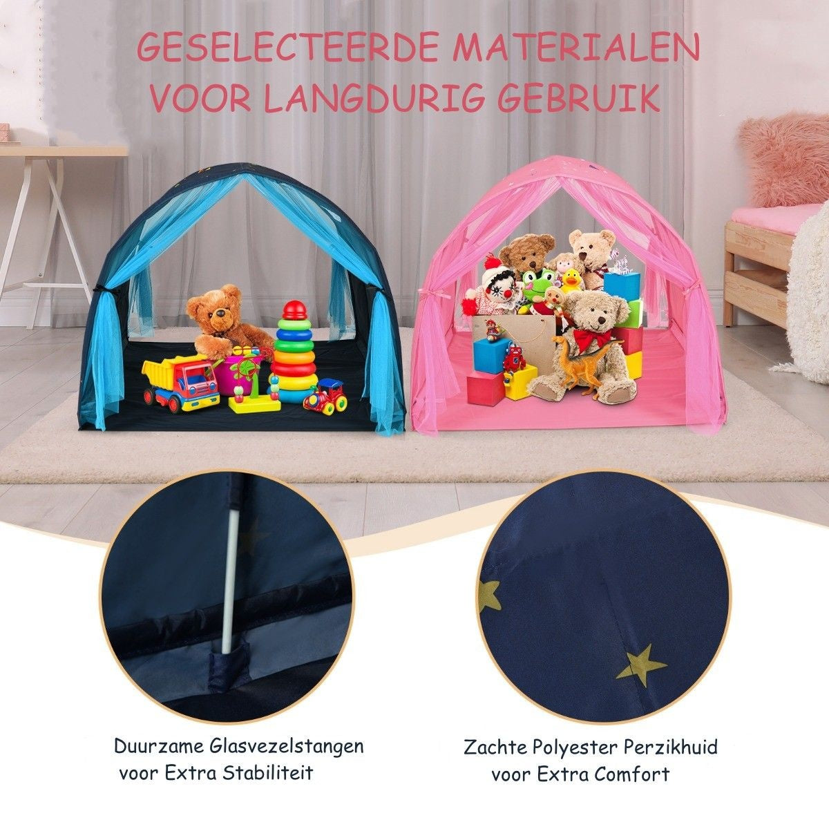 Coast Cot Princess Kinderspielhaus Kinderzelt mit Fenster & Tasche & Vorhang Blau