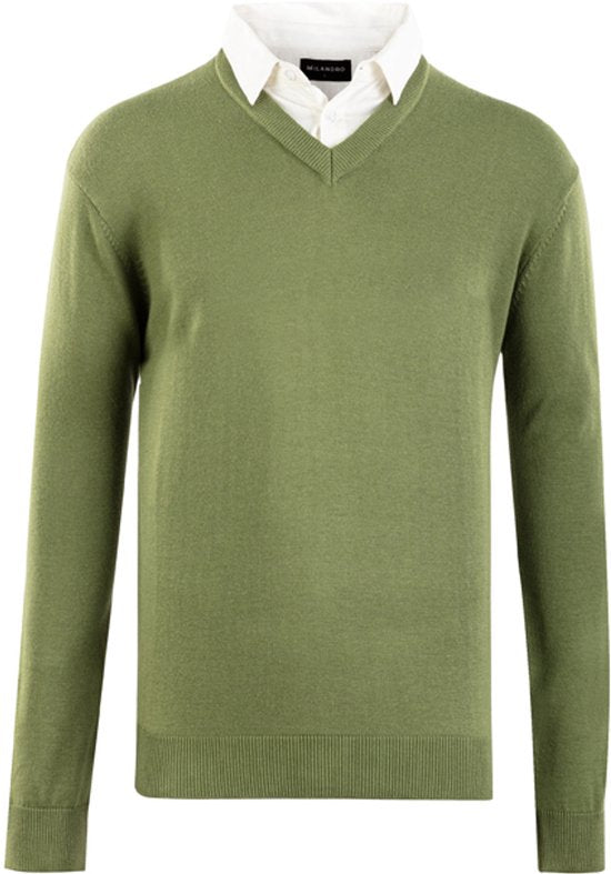 Milanoro - Herren Pullover mit Hemdkragen - Dunkelgrau - XXL