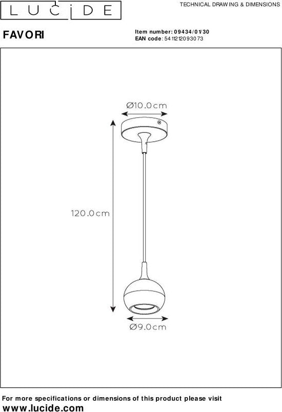 Lucide FAVORI – Hängeleuchte – Ø 9 cm – 1xGU10 – Schwarz