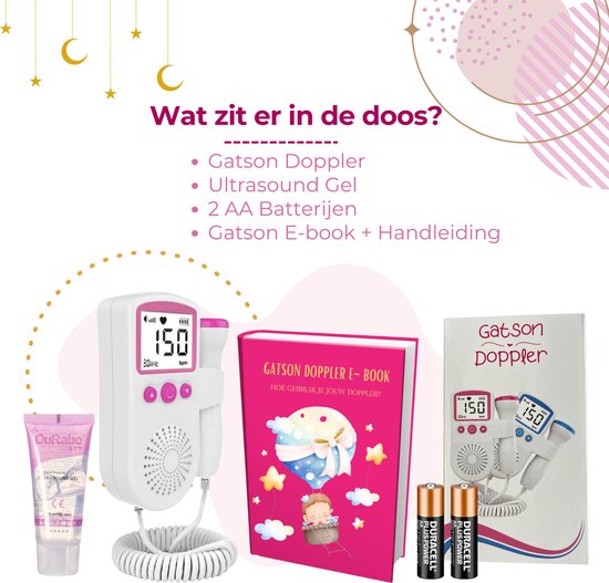 Gatson Doppler - Baby-Herz-Monitor - Inklusive E-Book, Doppler-Gel und Batterien - weiß/rosa