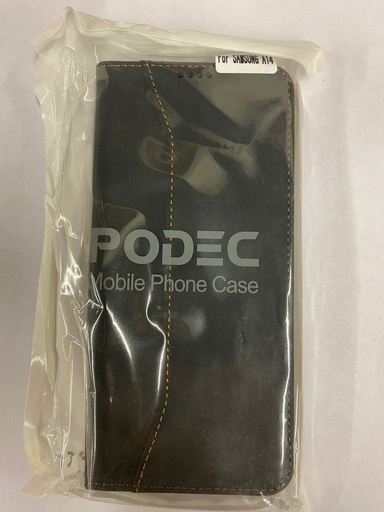 Podec Case mit Kartenhalter passend für Samsung Galaxy A14 Black Phone Case - Anti-Shock Bookcase Cover mit 1x Displayschutzfolie