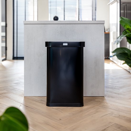 Deleca Sensor Mülleimer 50 Liter - Mit FreshAura Geruchskontrolle - Slow Close Mülleimer - Edelstahl Mülleimer - Schwarz